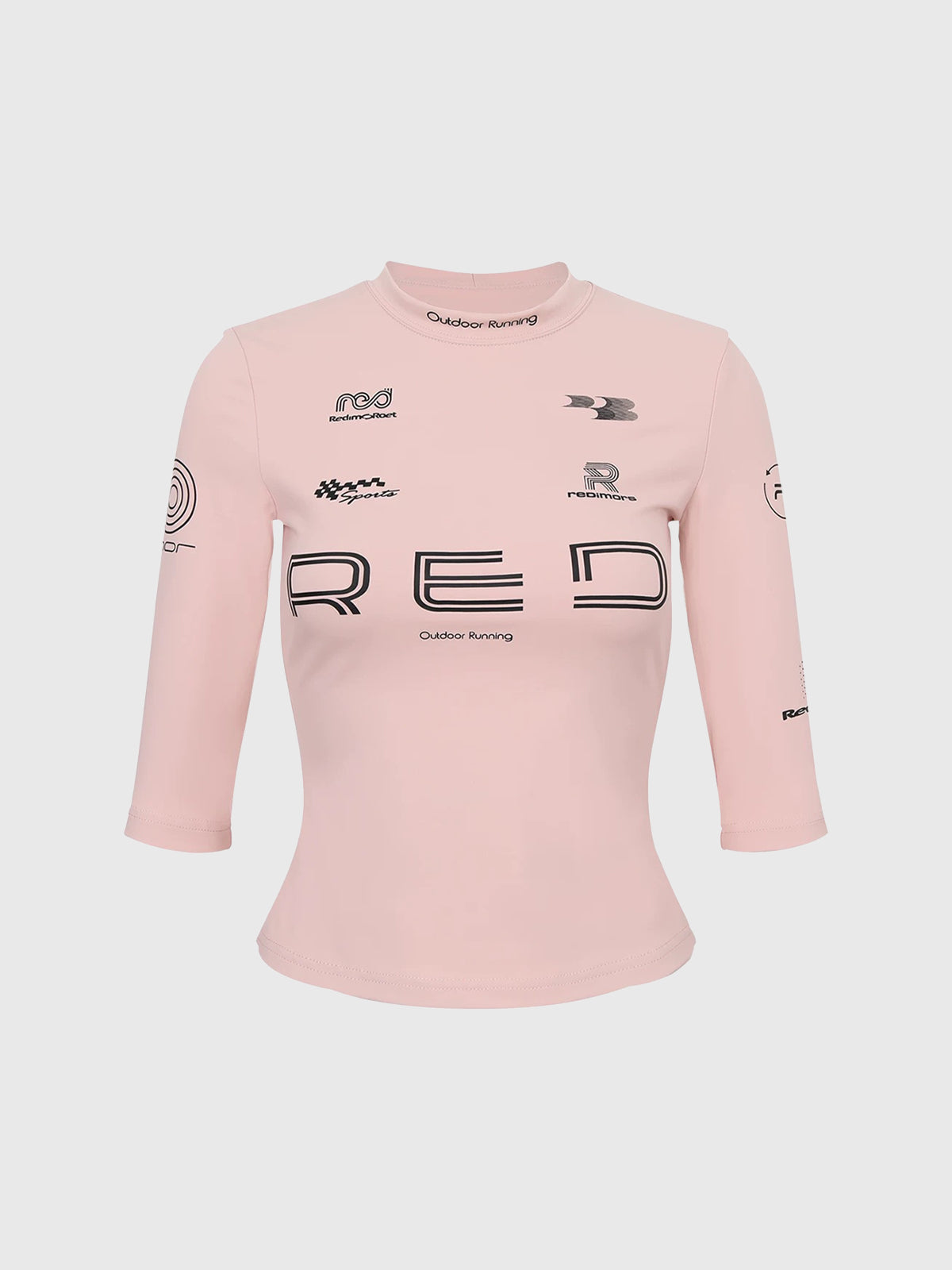 Lace Court Skimming-fit Moto Graphic 3/4 Sleeve Tee -- Pink