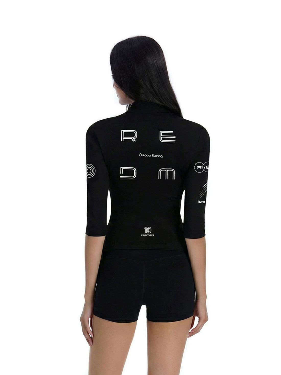 Lace Court Skimming-fit Moto Graphic 3/4 Sleeve Tee -- Black