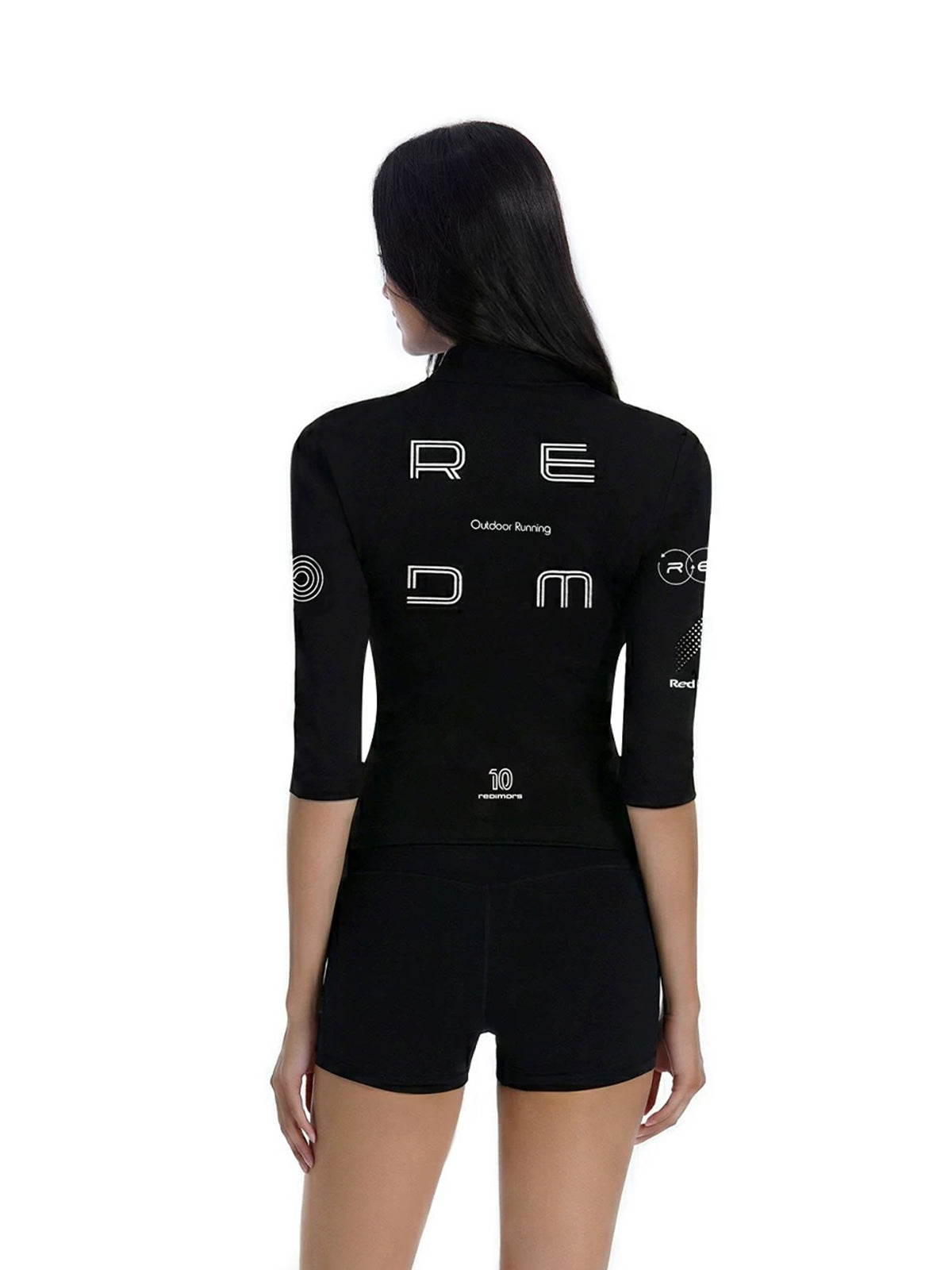 Lace Court Skimming-fit Moto Graphic 3/4 Sleeve Tee -- Black