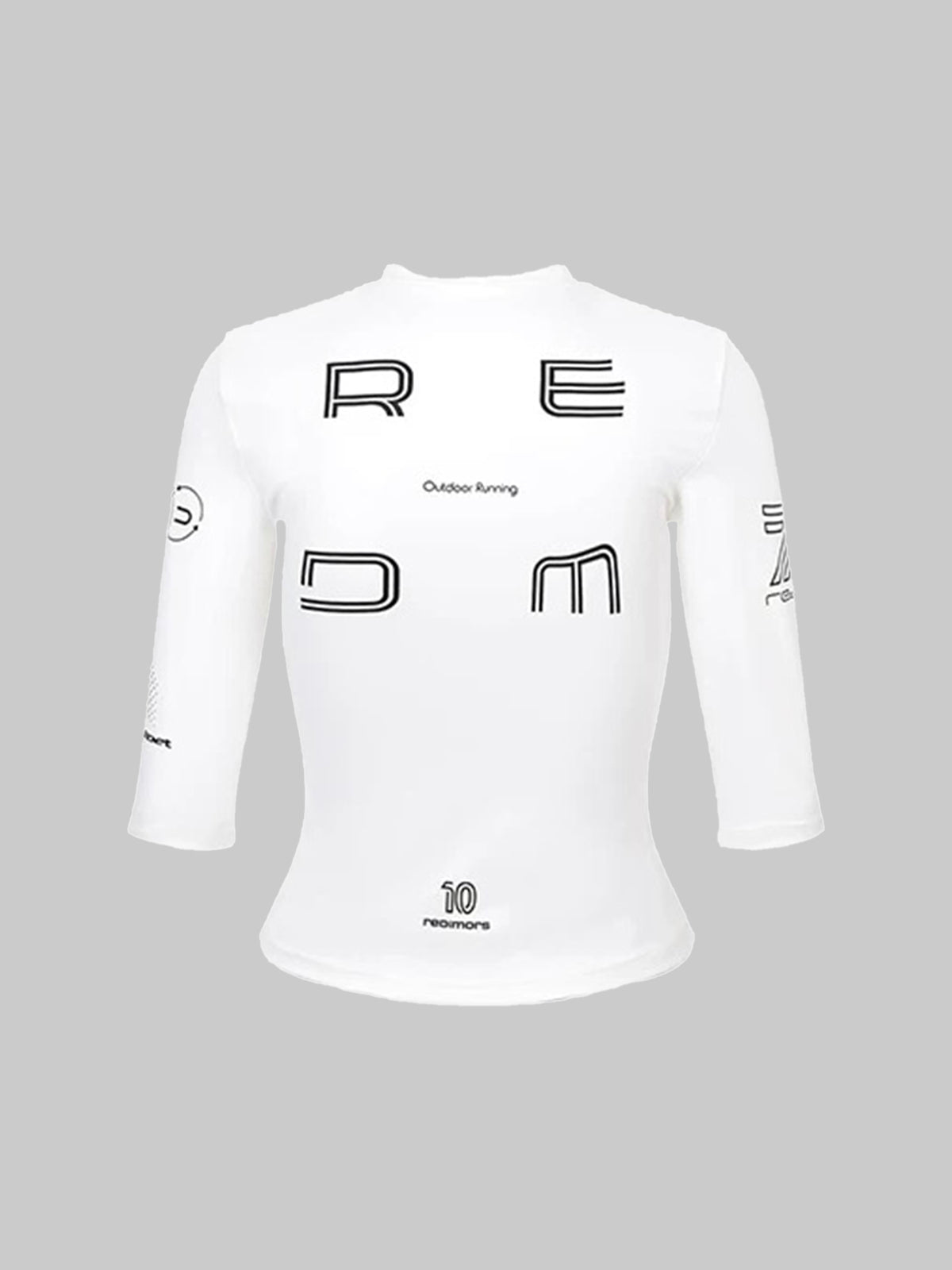 Lace Court Skimming-fit Moto Graphic 3/4 Sleeve Tee -- White