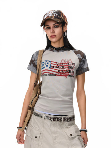 Brick Lane Skimming-fit Camouflage Graphic Tee -- Gray