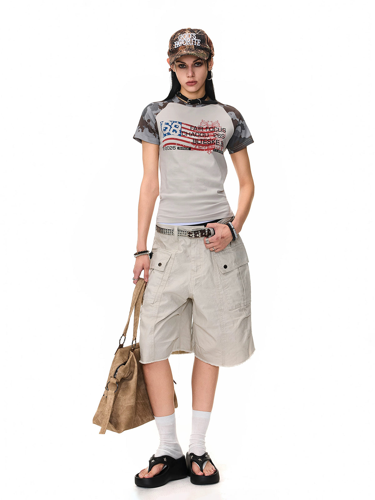 Brick Lane Skimming-fit Camouflage Graphic Tee -- Gray