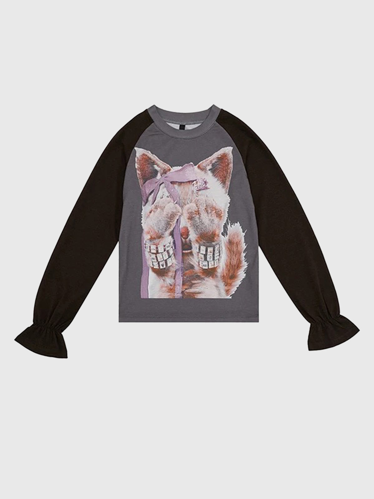 Don’t Ask Me Cat Sleeve Top – Washed Black