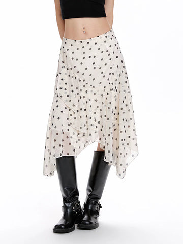 Dolled Office A-line Polka Dot Asymmetric Skirt -- White
