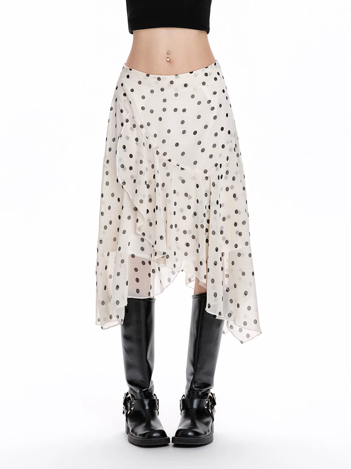 Dolled Office A-line Polka Dot Asymmetric Skirt -- White