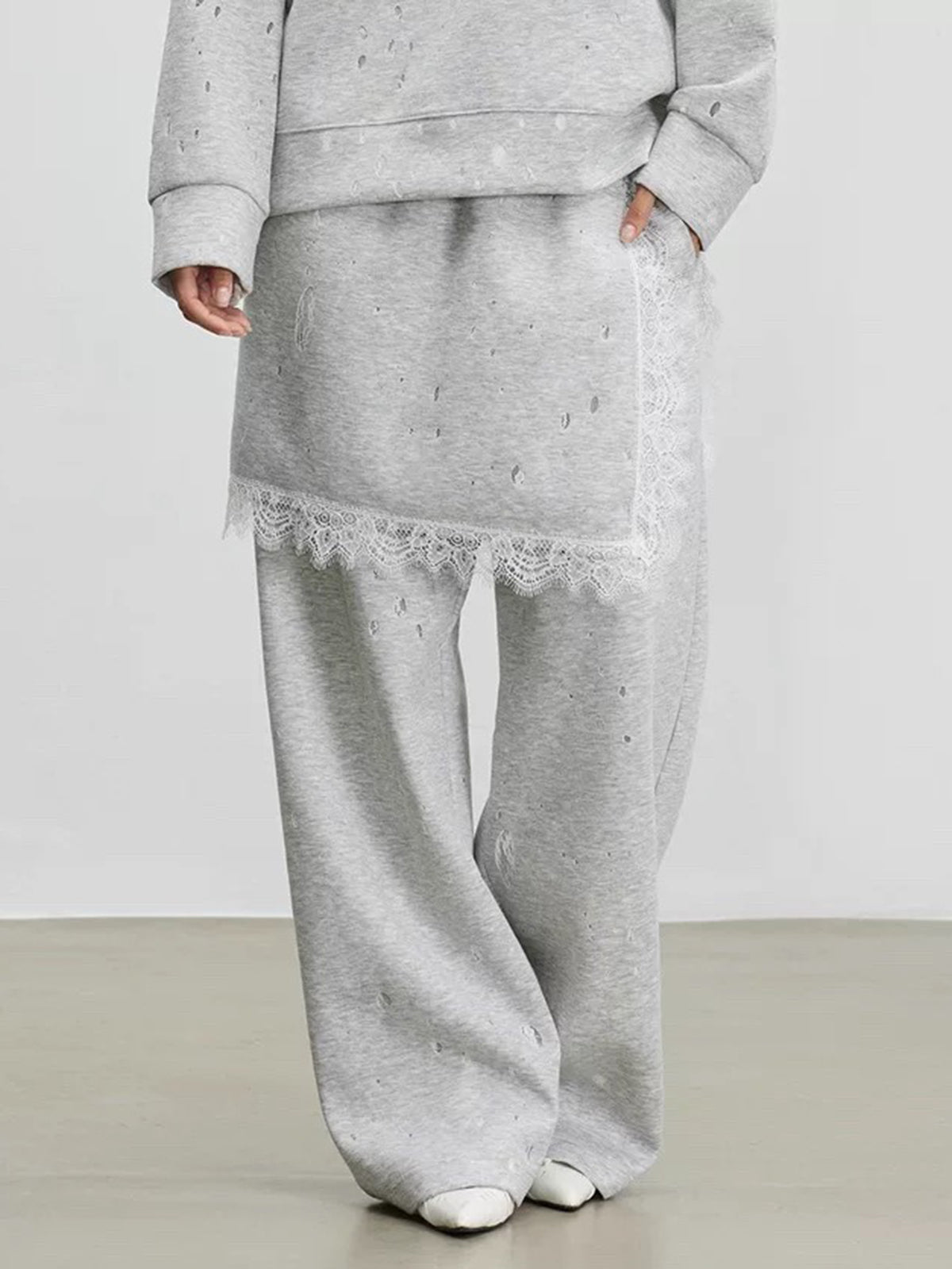 Soft Blur Lace Layer Pants – Light Grey