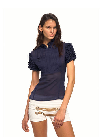 Dolled Office Skimming-fit Mesh Short Sleeve Polo -- Blue