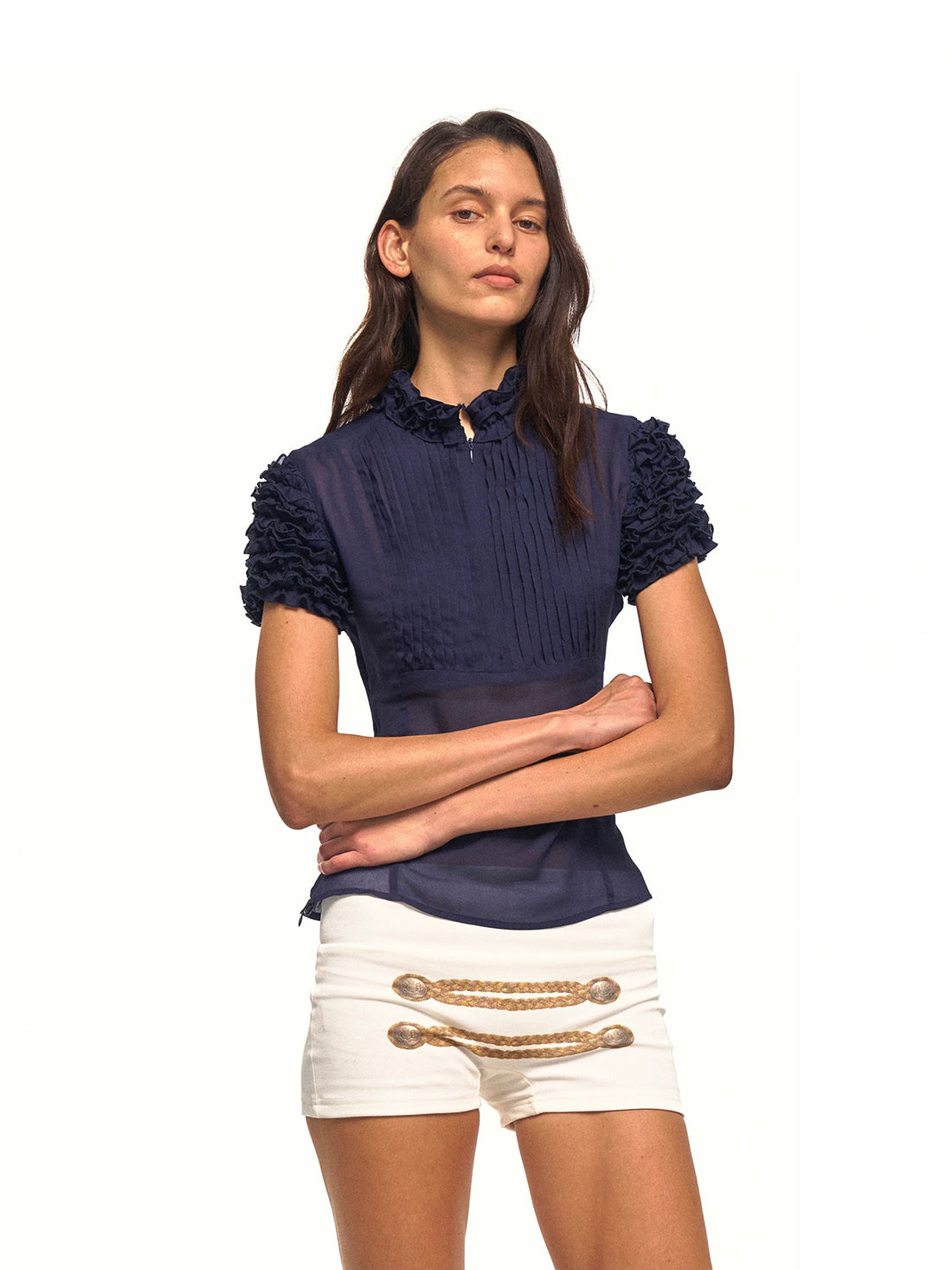Dolled Office Skimming-fit Mesh Short Sleeve Polo -- Blue