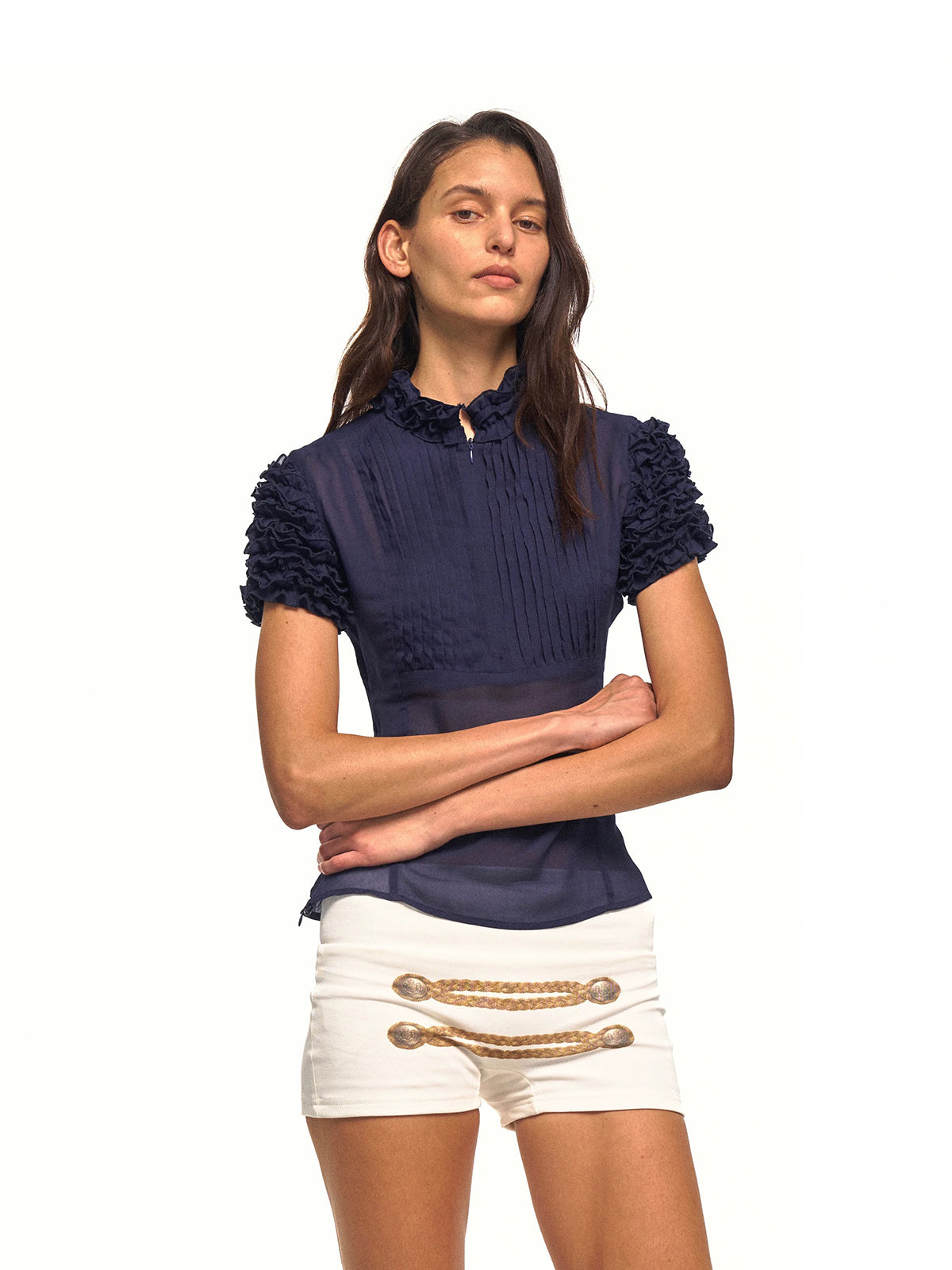 Dolled Office Skimming-fit Mesh Short Sleeve Polo -- Blue