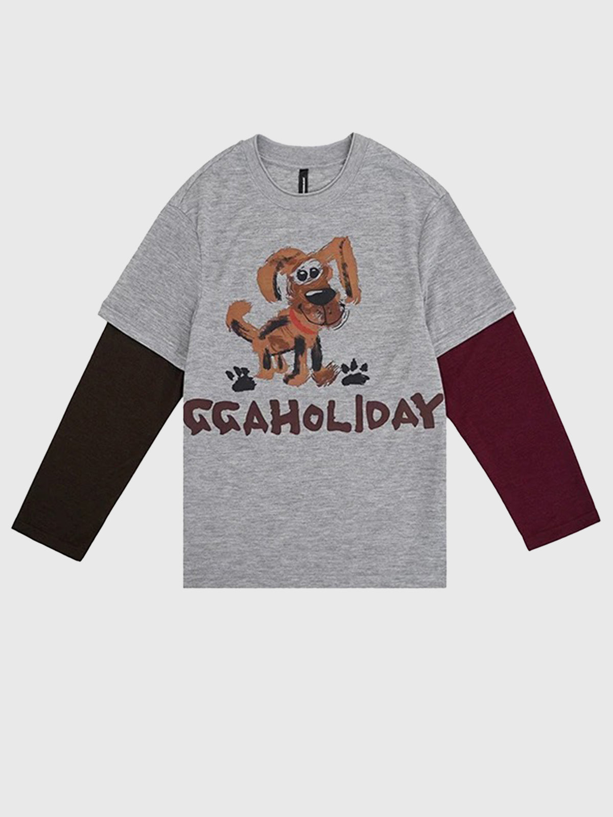 Puppy Says Mine Layered Sleeve Top – Grey Mix