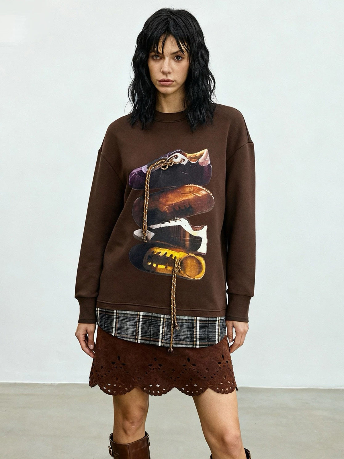 Laced Up Luck Layered Sweatshirt – Cocoa Brown