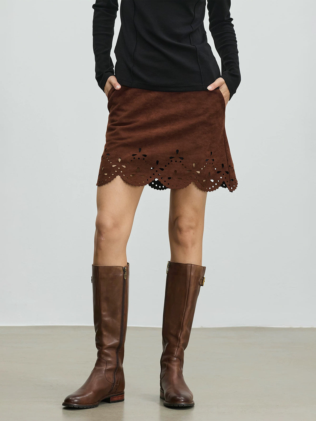 Scallop Secret Cut-Out Skirt – Cocoa Brown