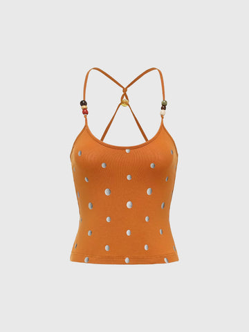 Brick Lane Skimming-fit Polka Dot Cami Top -- Orange
