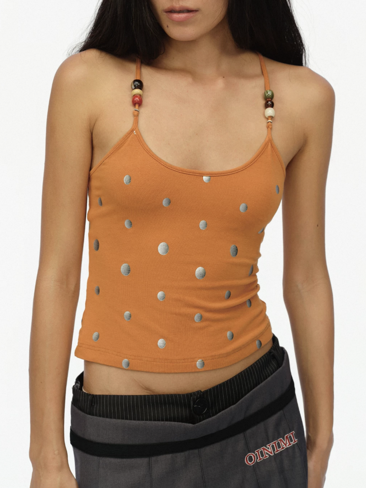 Brick Lane Skimming-fit Polka Dot Cami Top -- Orange