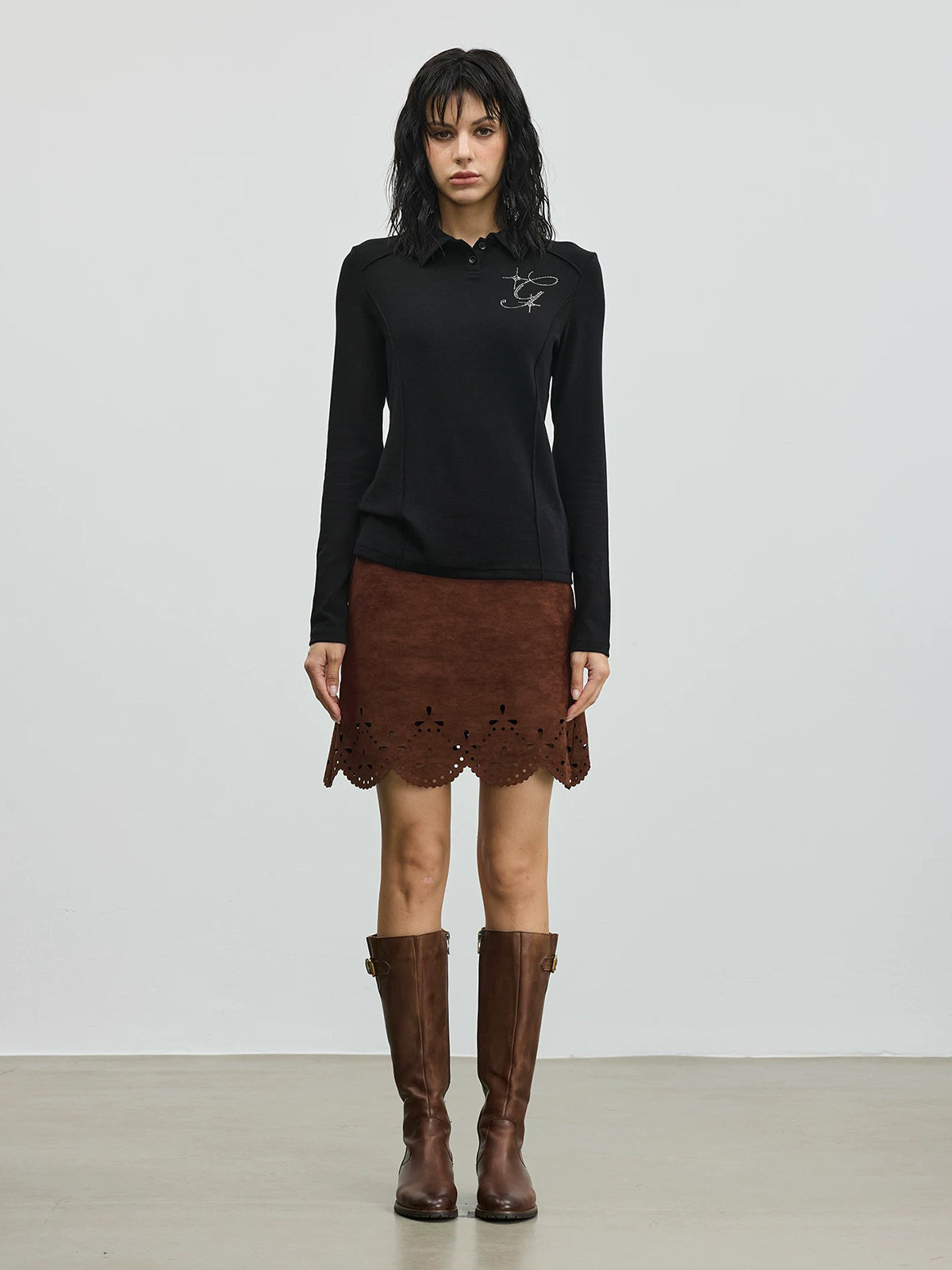 Scallop Secret Cut-Out Skirt – Cocoa Brown