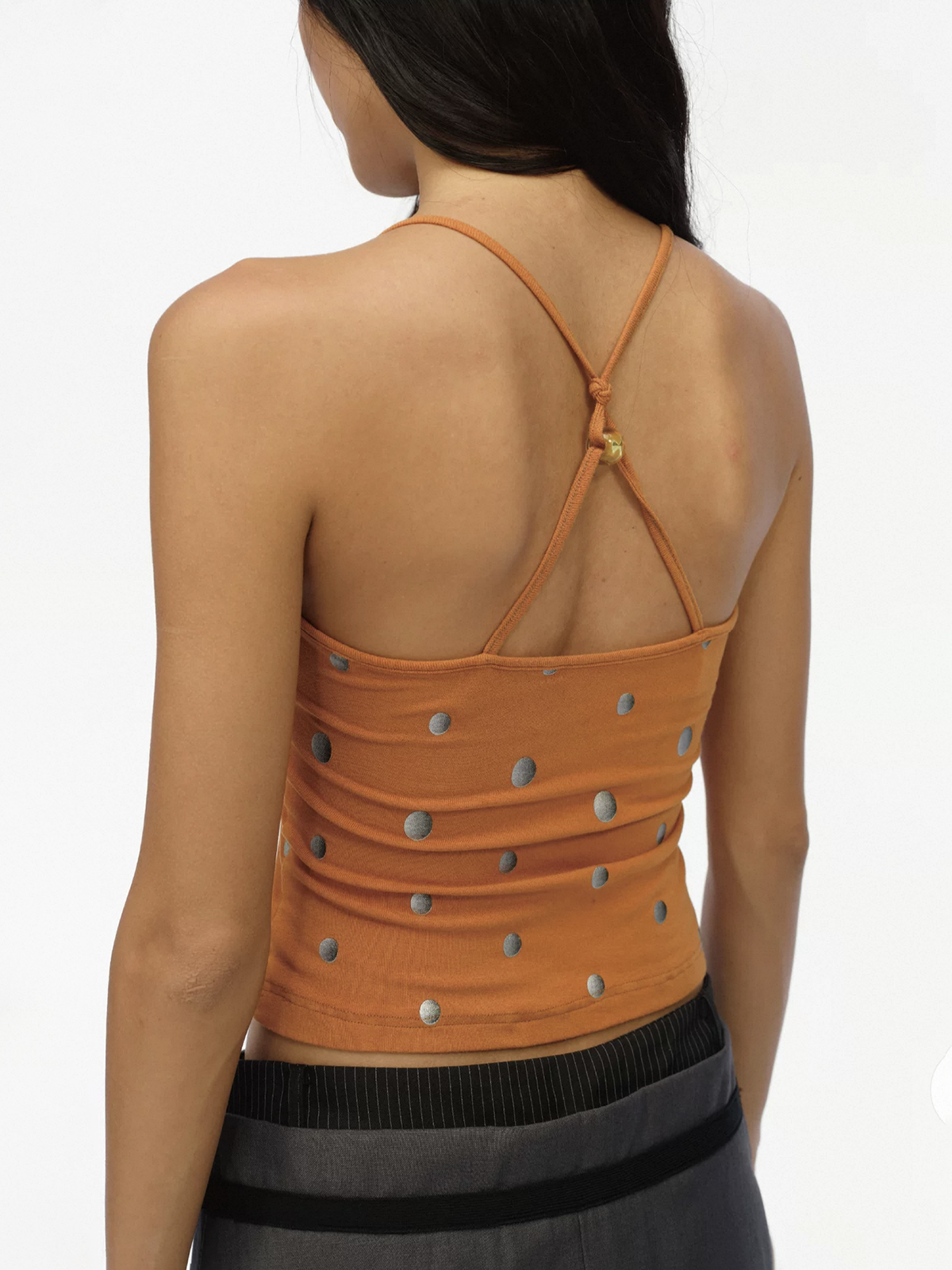 Brick Lane Skimming-fit Polka Dot Cami Top -- Orange