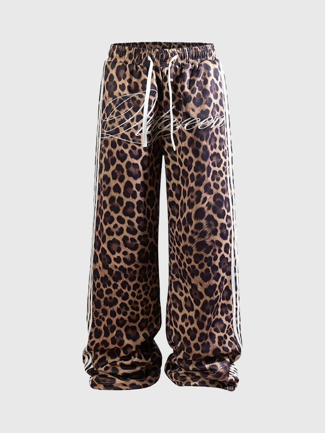 Brick Lane Wide-leg Embroidered Leopard Pants -- Brown