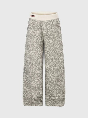 Brick Lane Curved-cut Leopard Parachute Pants -- White