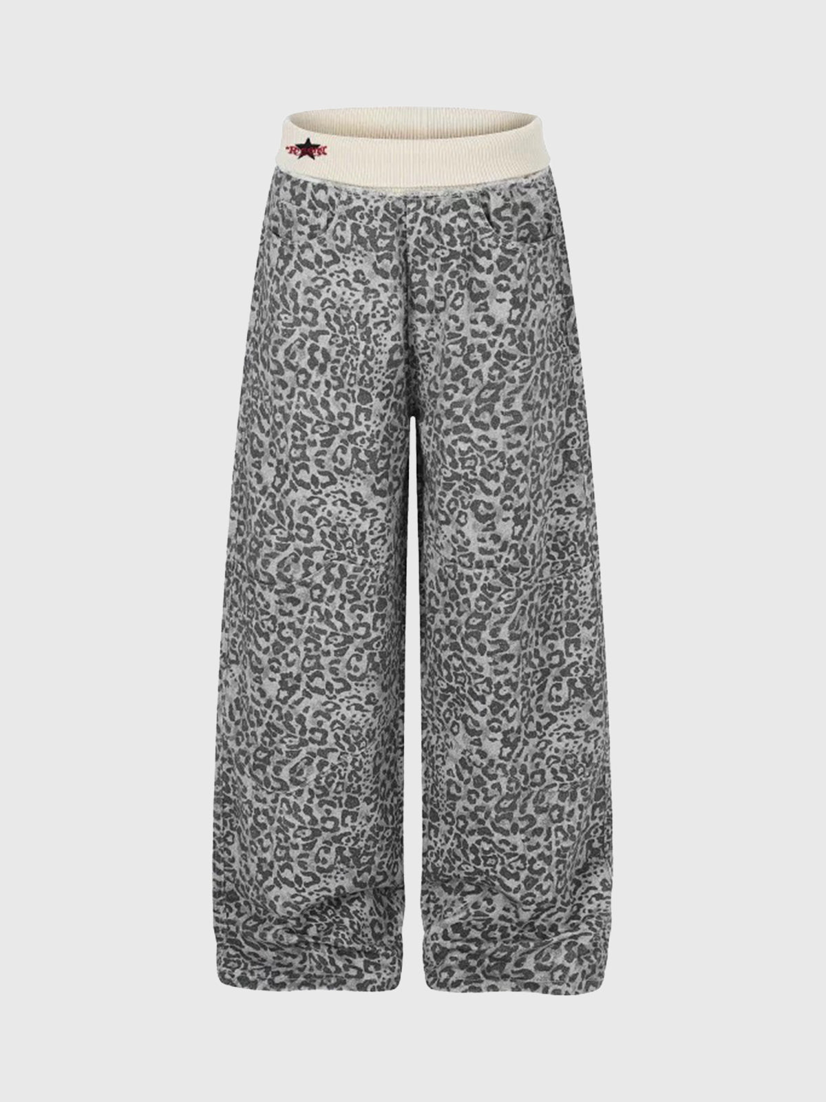 Brick Lane Curved-cut Leopard Parachute Pants -- Gray