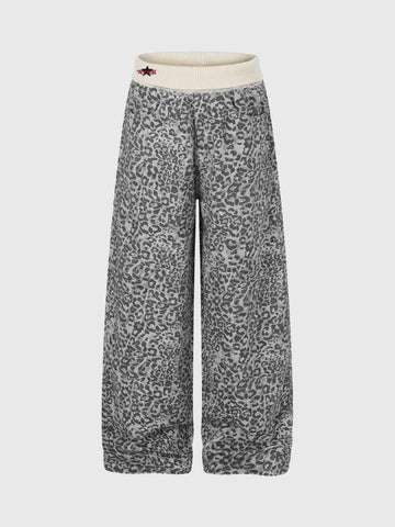 Brick Lane Curved-cut Leopard Parachute Pants -- Gray