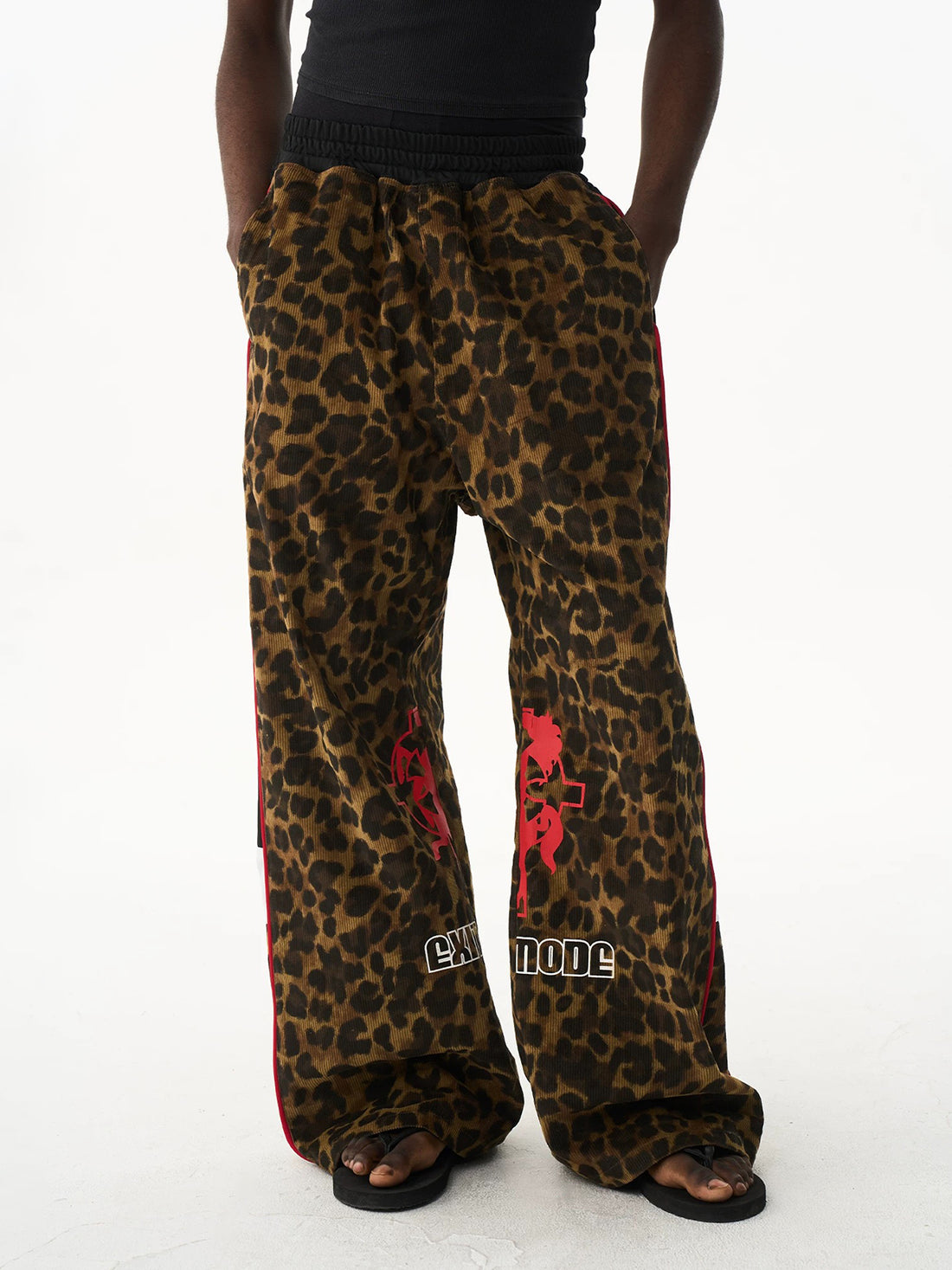 Brick Lane Wide-leg Contrast Leopard Print Pants -- Brown