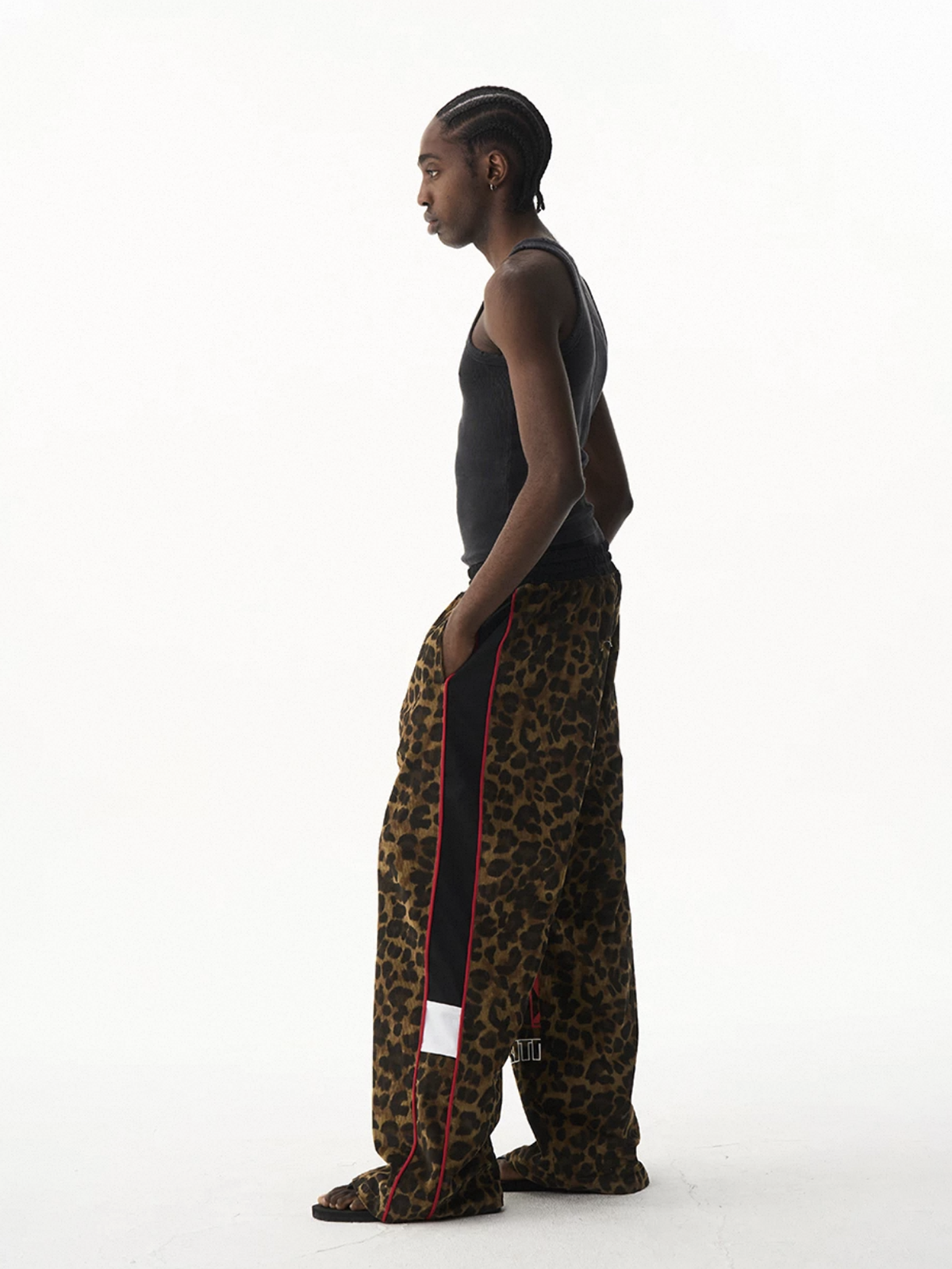Brick Lane Wide-leg Contrast Leopard Print Pants -- Brown