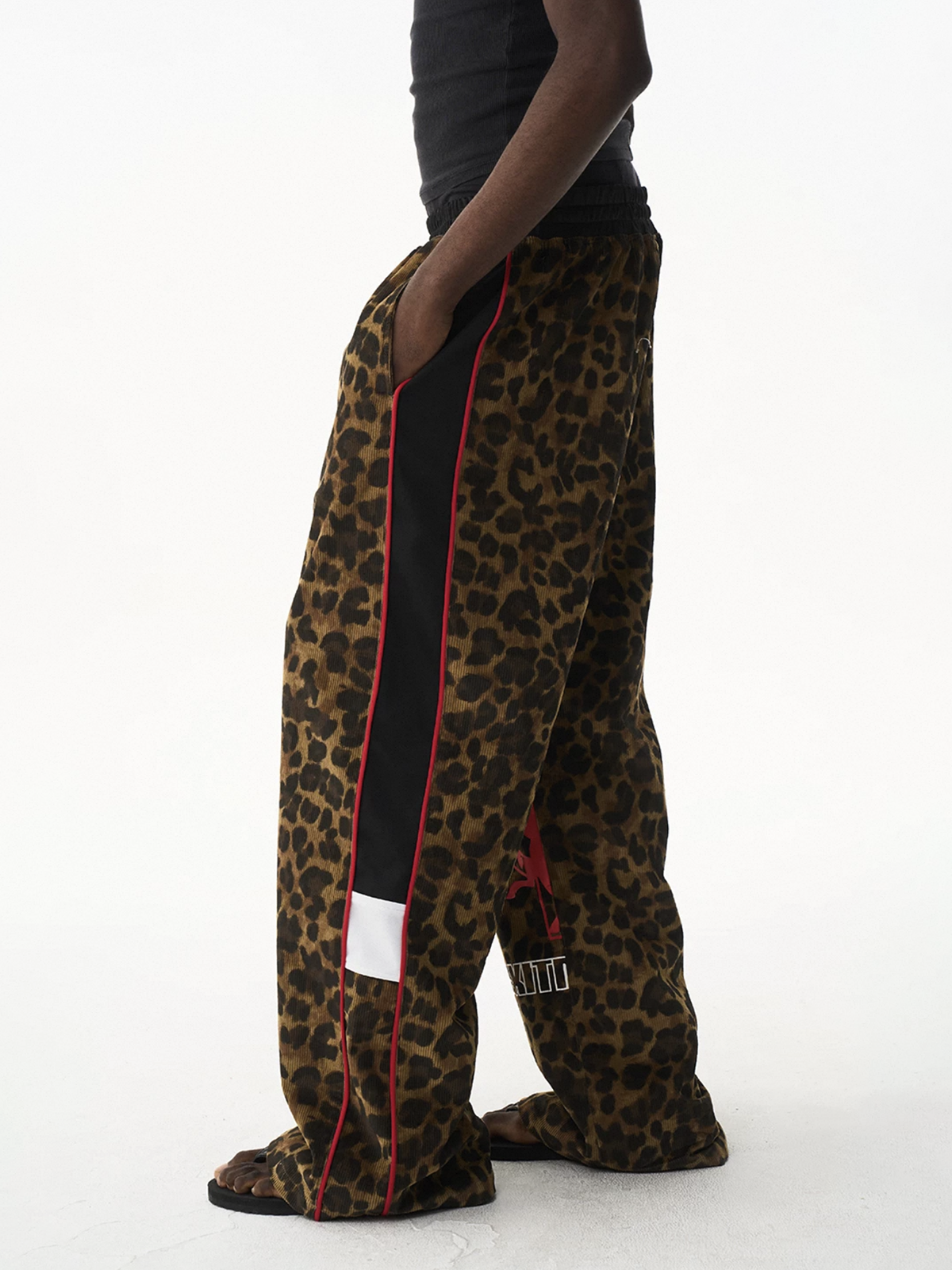Brick Lane Wide-leg Contrast Leopard Print Pants -- Brown