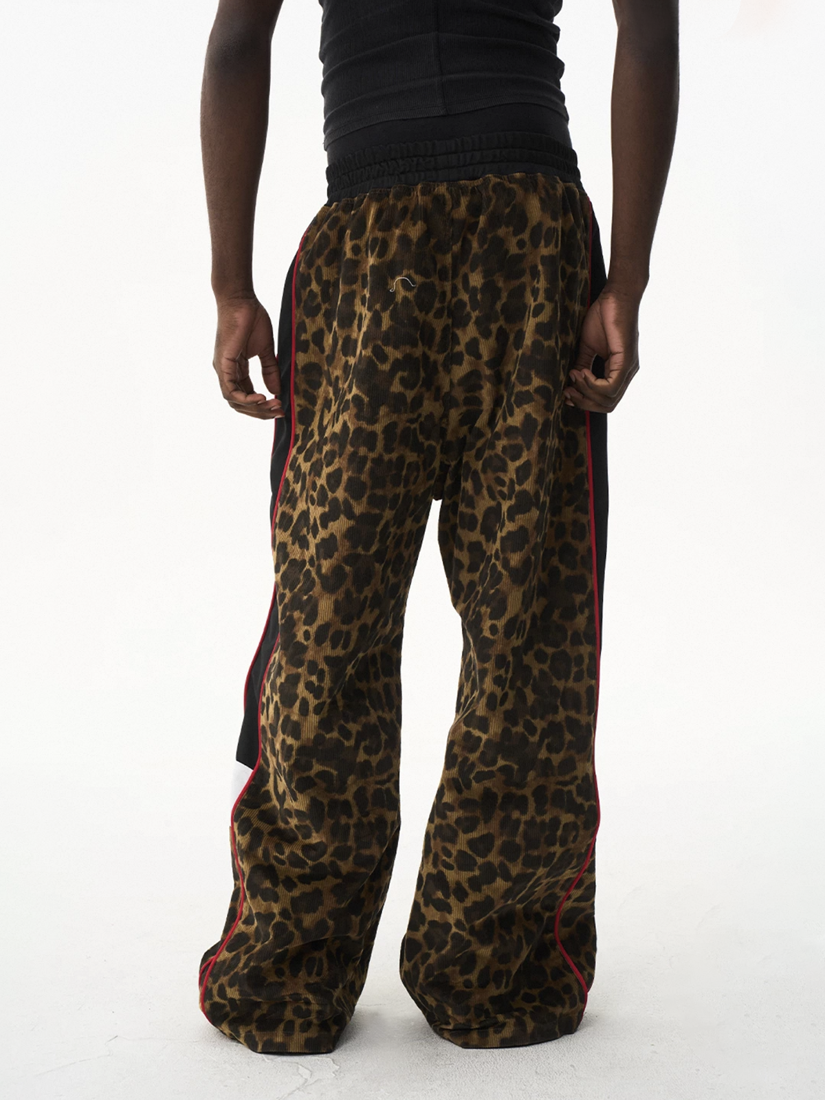 Brick Lane Wide-leg Contrast Leopard Print Pants -- Brown