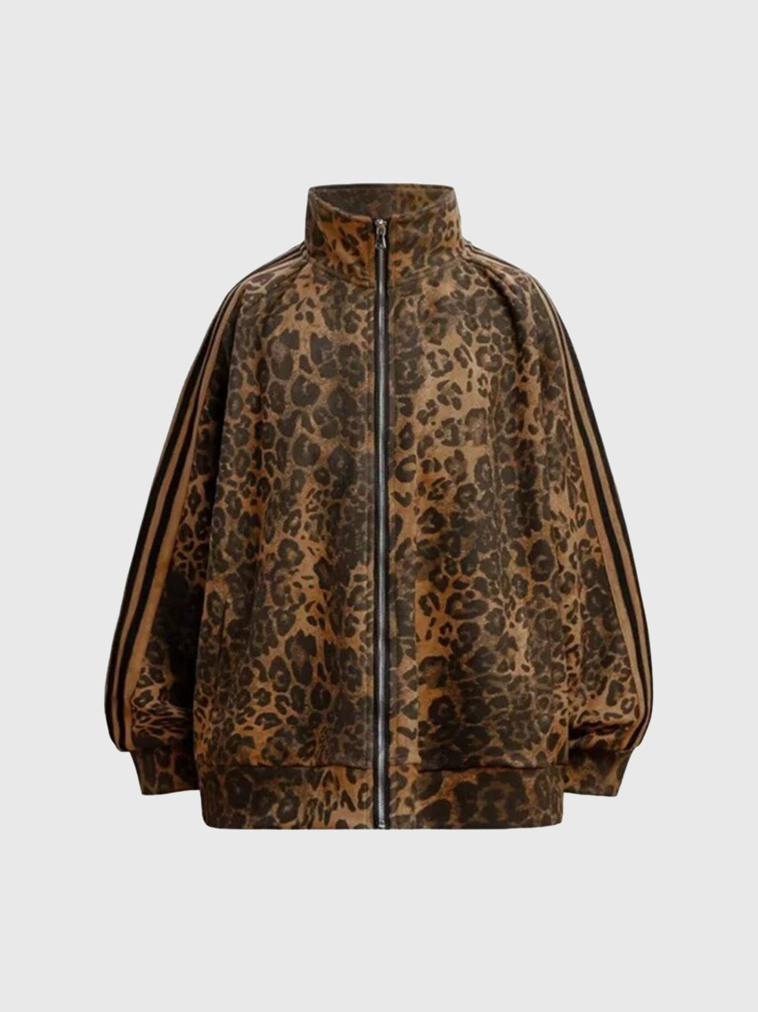 Brick Lane Baggy-fit Leopard Print Jacket -- Brown