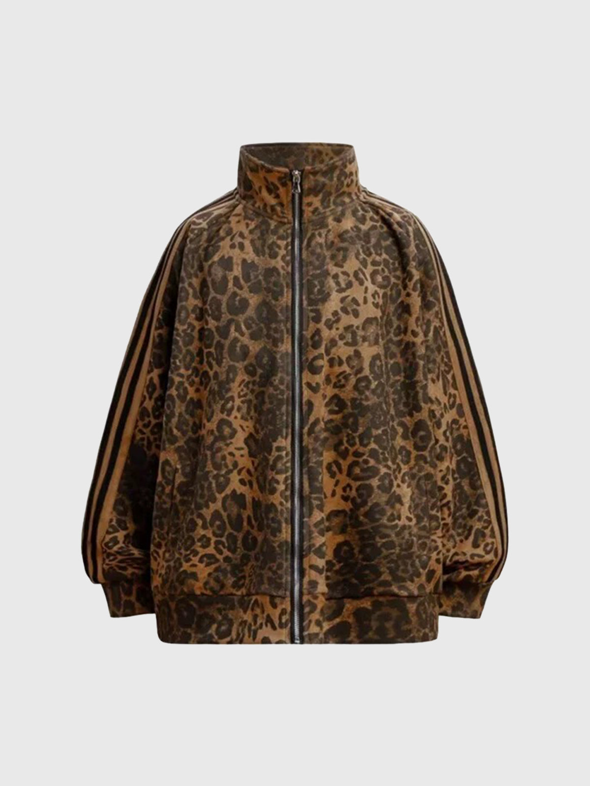 Brick Lane Baggy-fit Leopard Print Jacket -- Brown