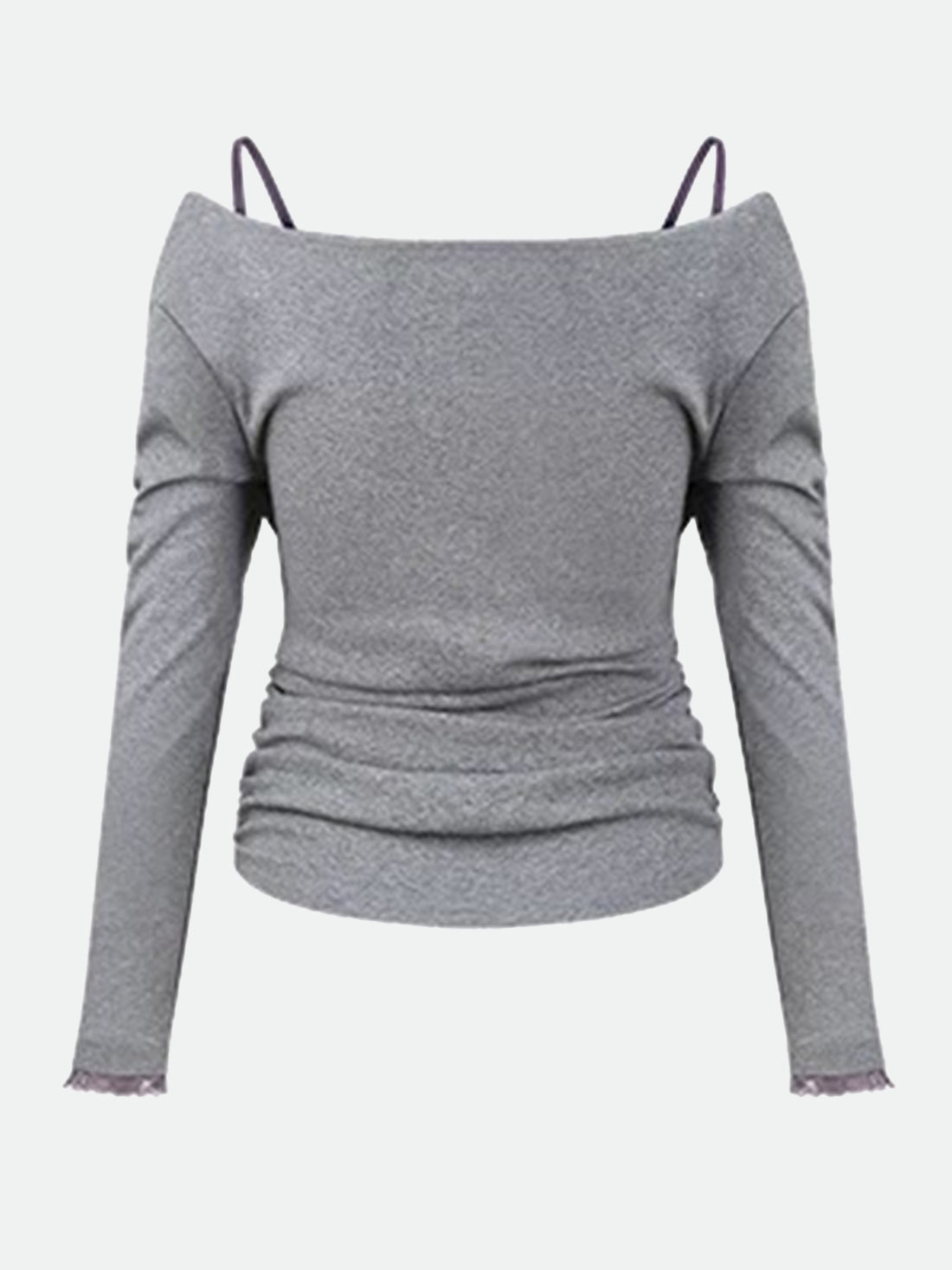 Second Thought Lace Sleeve Top – Grey Lilac