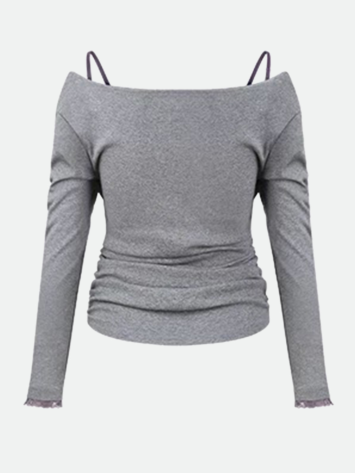 Second Thought Lace Sleeve Top – Grey Lilac