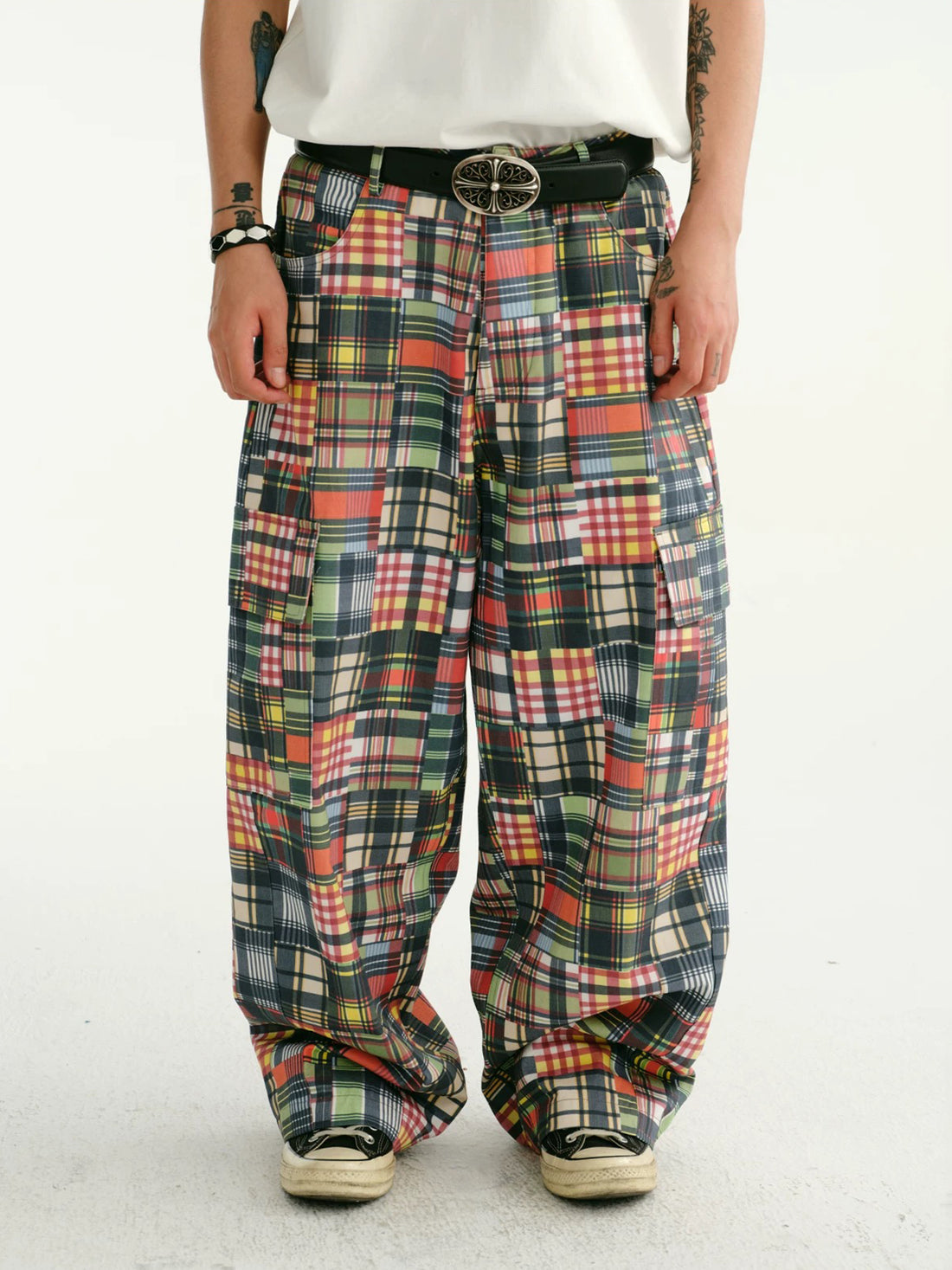 Brick Lane Wide-leg Check Print Pants -- Red