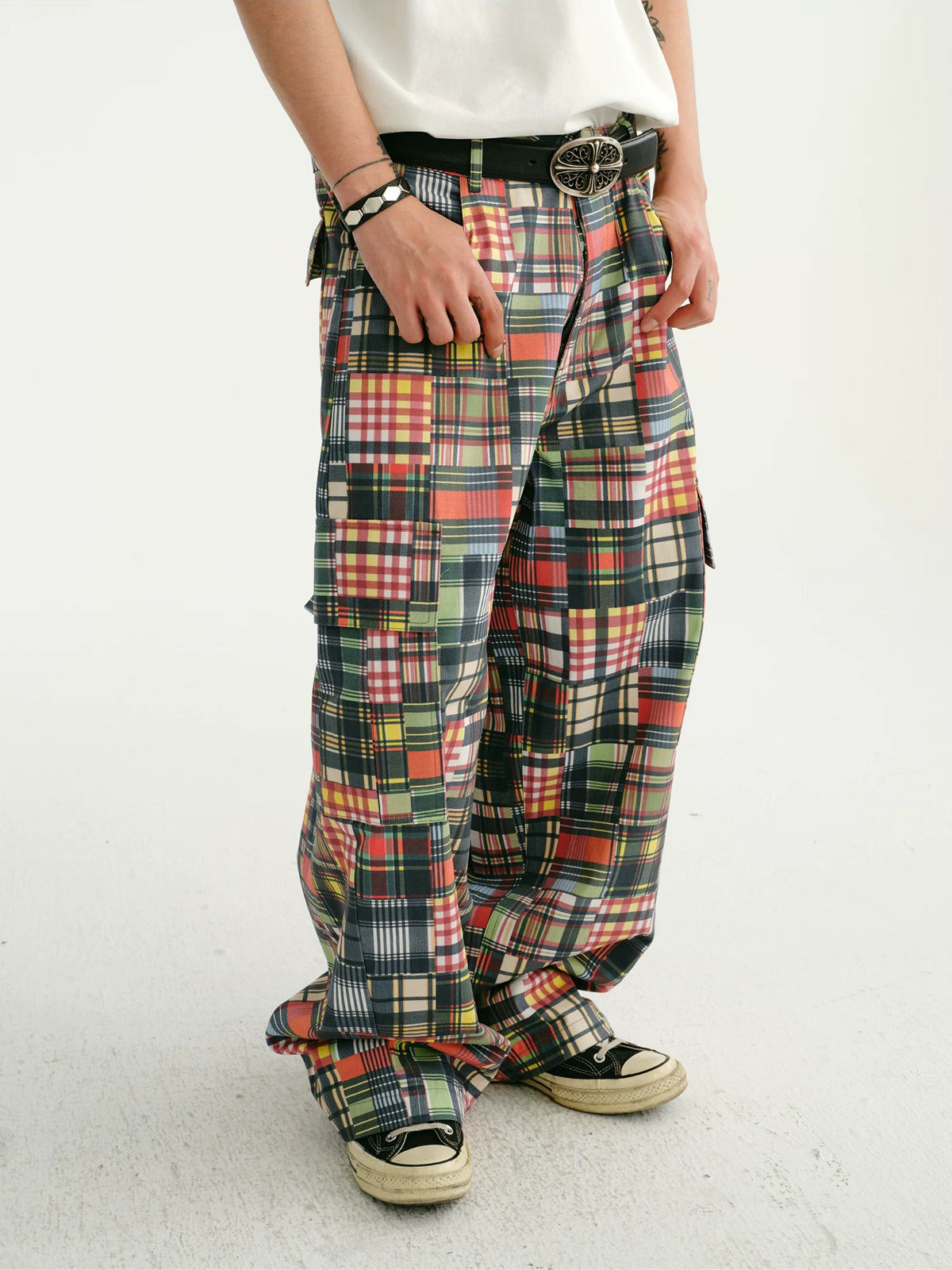 Brick Lane Wide-leg Check Print Pants -- Red