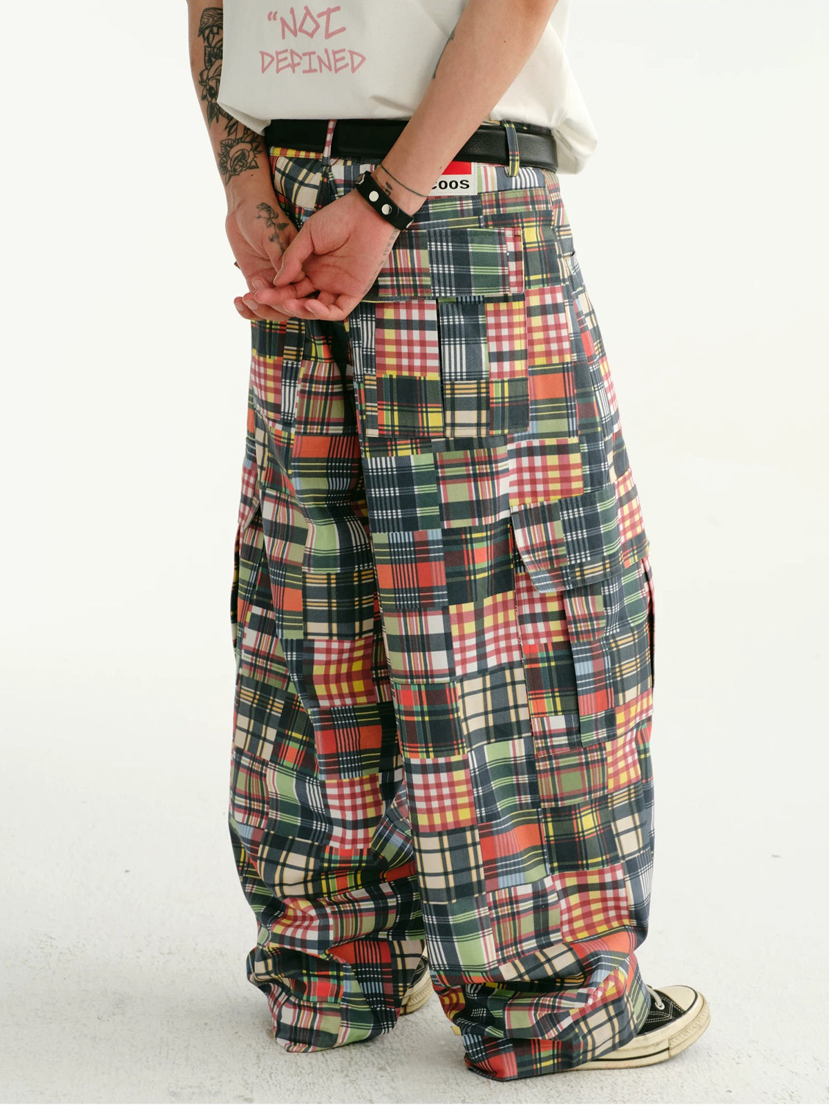 Brick Lane Wide-leg Check Print Pants -- Red