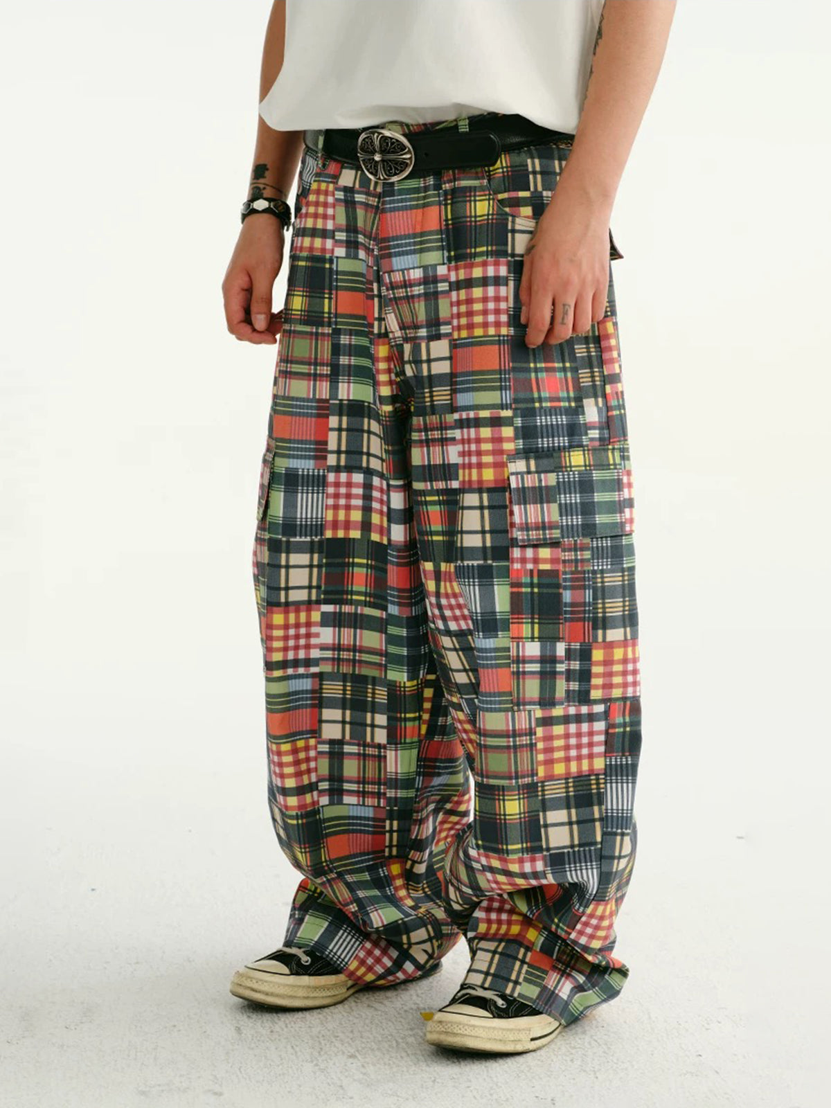 Brick Lane Wide-leg Check Print Pants -- Red