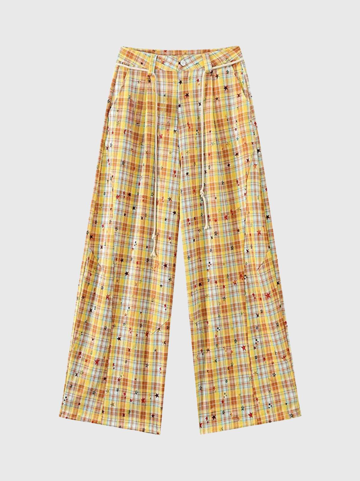 Brick Lane Wide-leg Check Print Pants -- Yellow