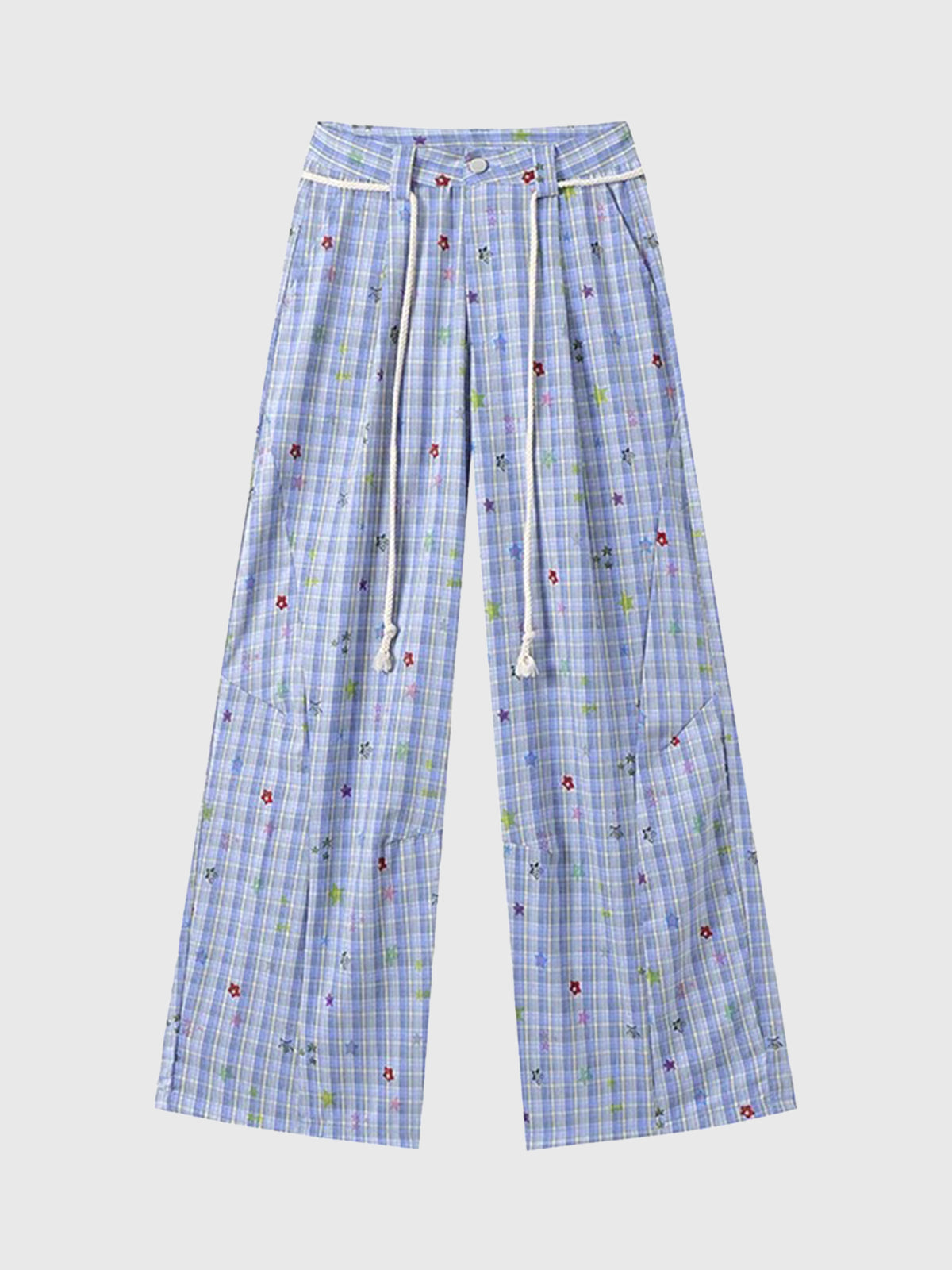 Brick Lane Wide-leg Check Print Pants -- Blue
