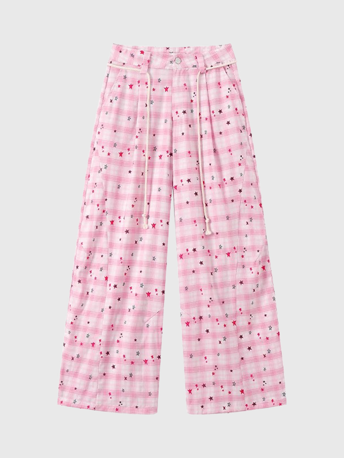 Brick Lane Wide-leg Check Print Pants -- Pink