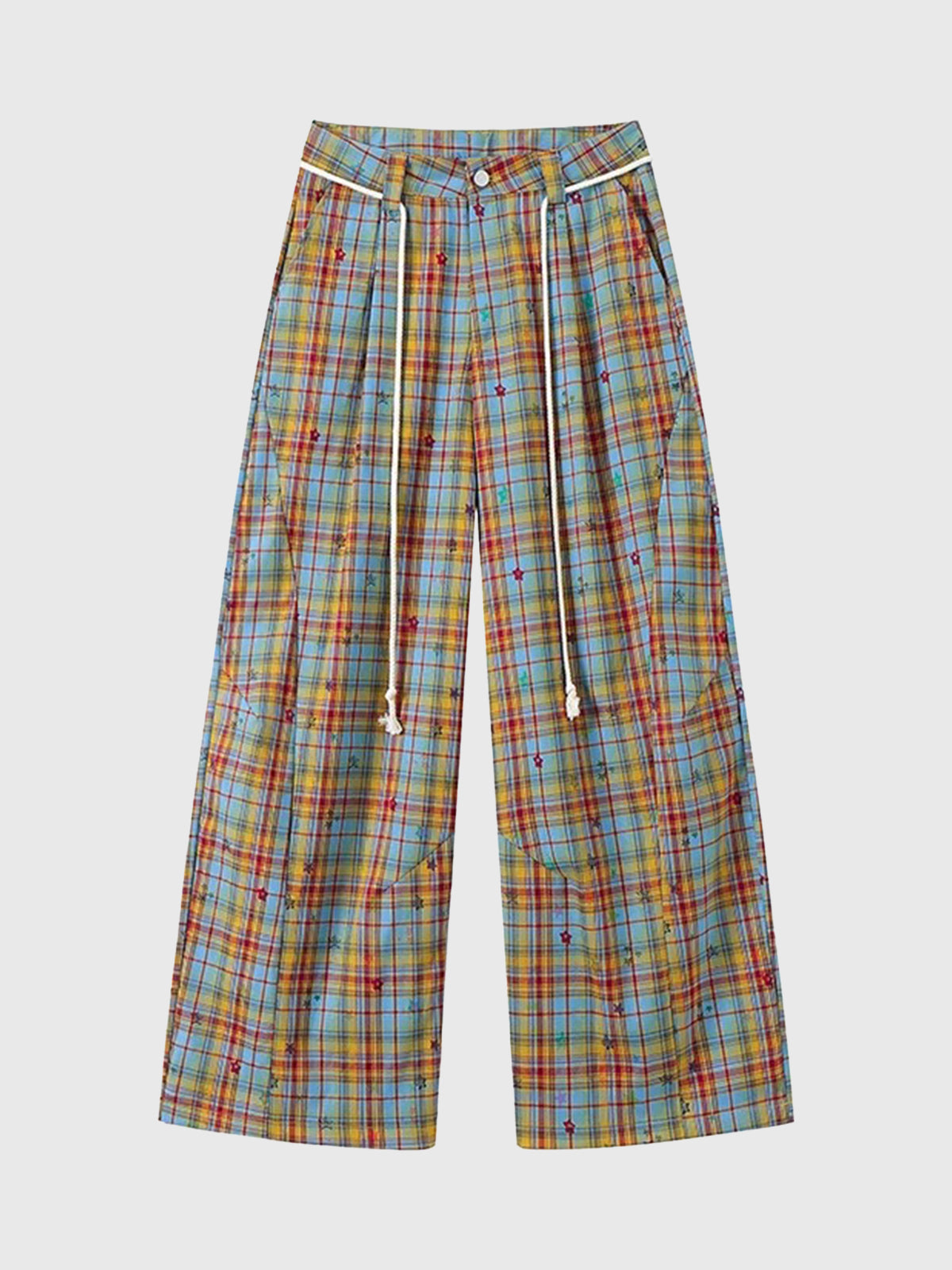 Brick Lane Wide-leg Check Print Pants -- Brown