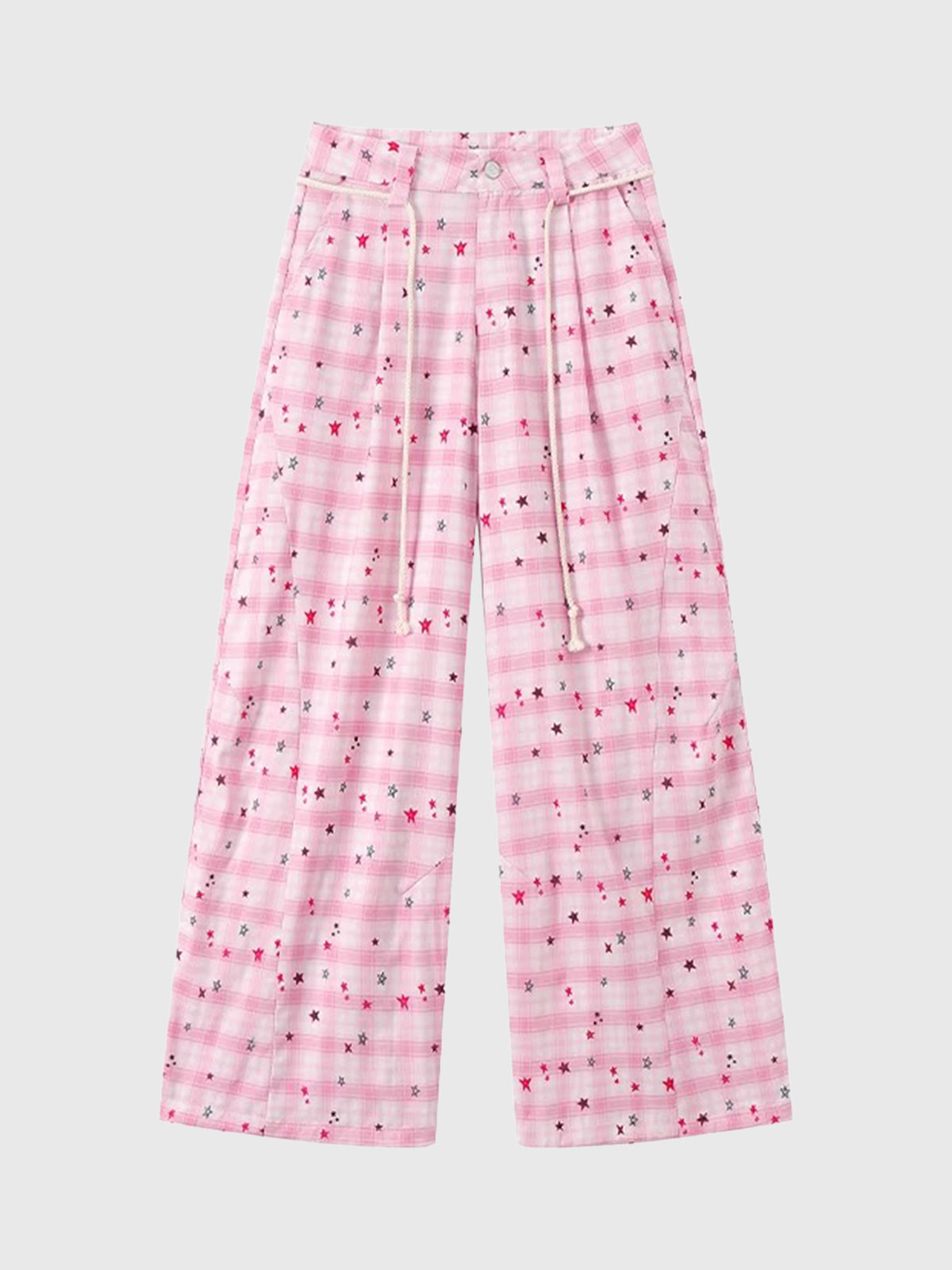Brick Lane Wide-leg Check Print Pants -- Pink