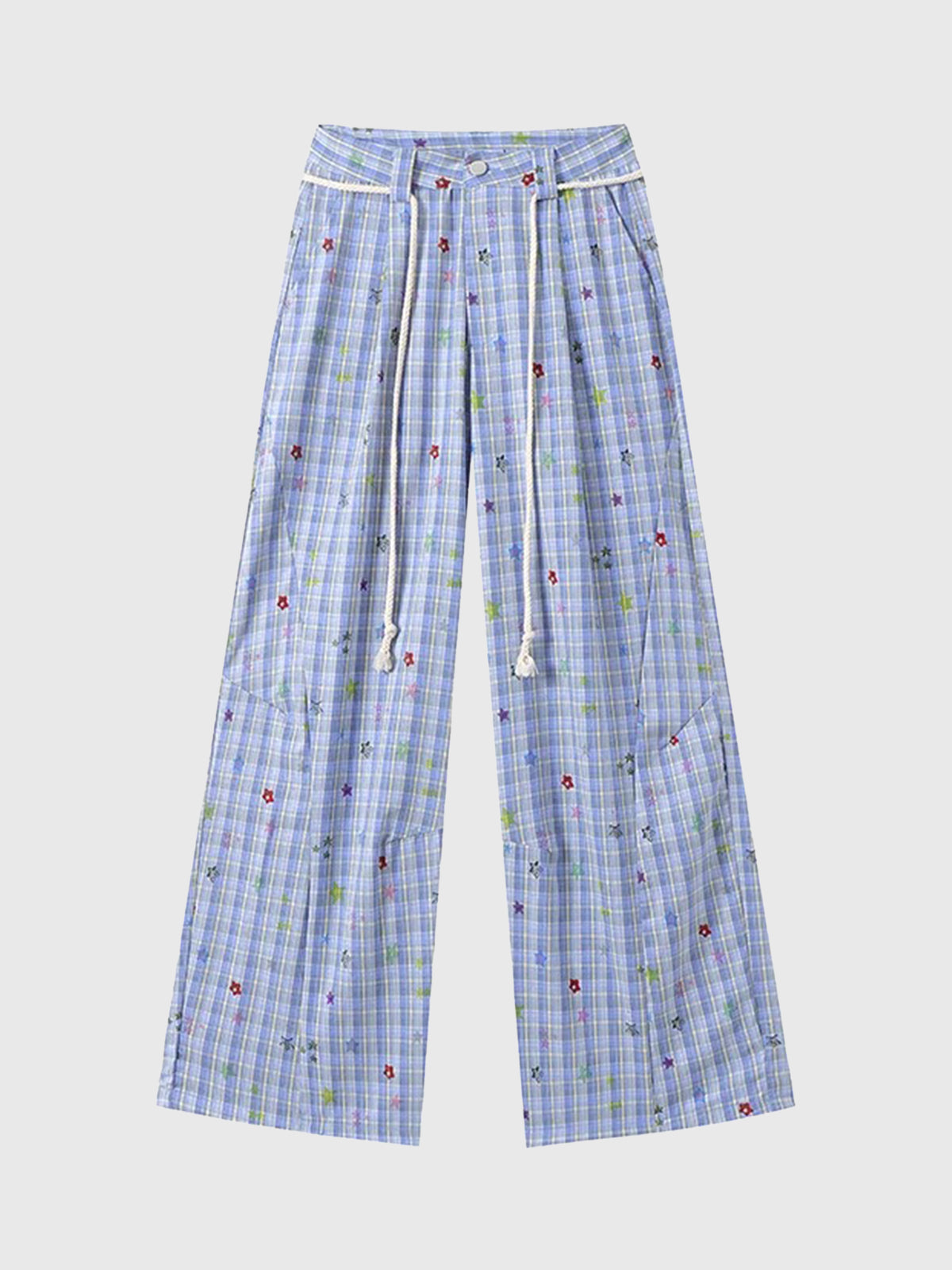 Brick Lane Wide-leg Check Print Pants -- Blue