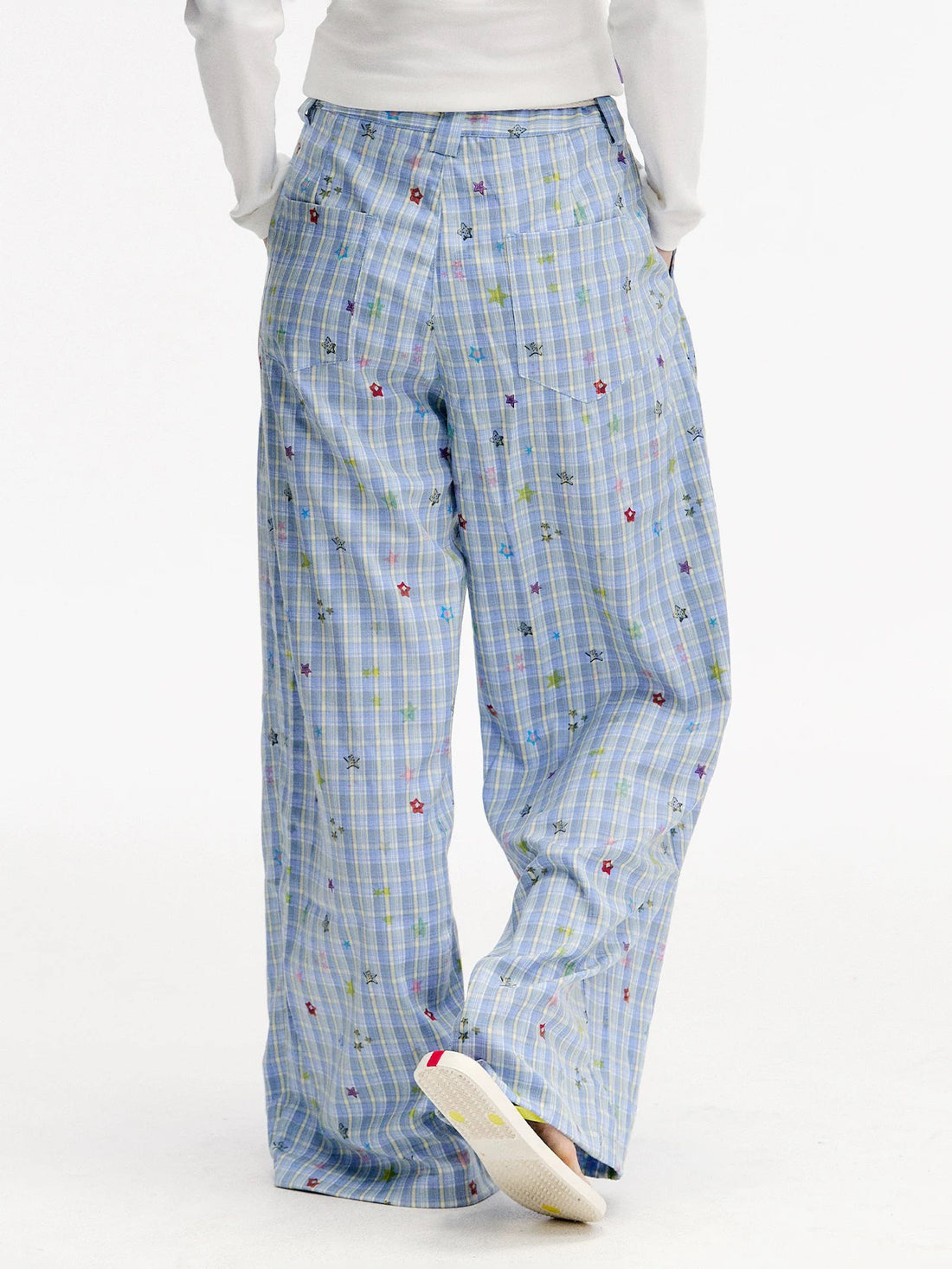 Brick Lane Wide-leg Check Print Pants -- Blue