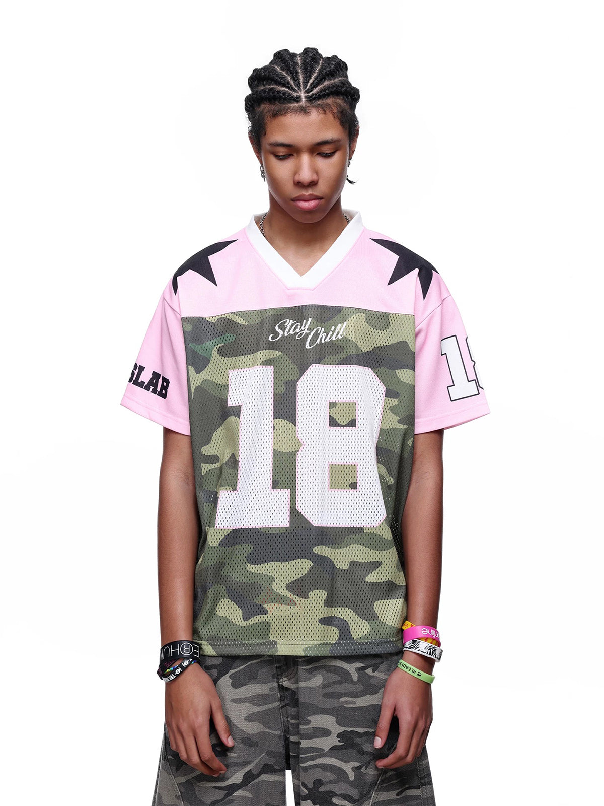 Brick Lane Baggy-fit Contrast Star Jersey Tee -- Pink