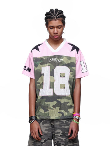 Brick Lane Baggy-fit Contrast Star Jersey Tee -- Pink