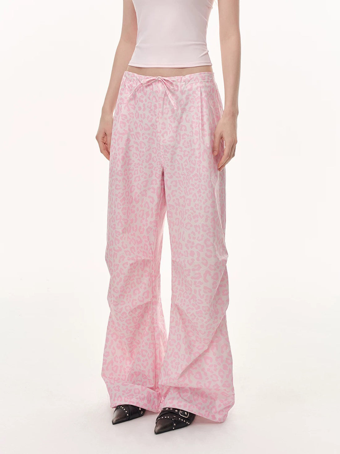 Brick Lane Wide-leg Leopard Print Pants -- Pink