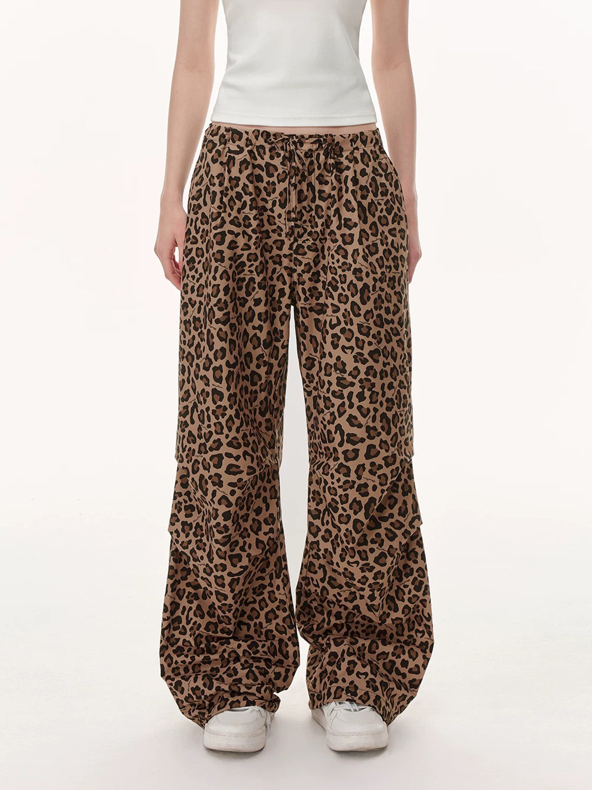 Brick Lane Wide-leg Leopard Print Pants -- Brown
