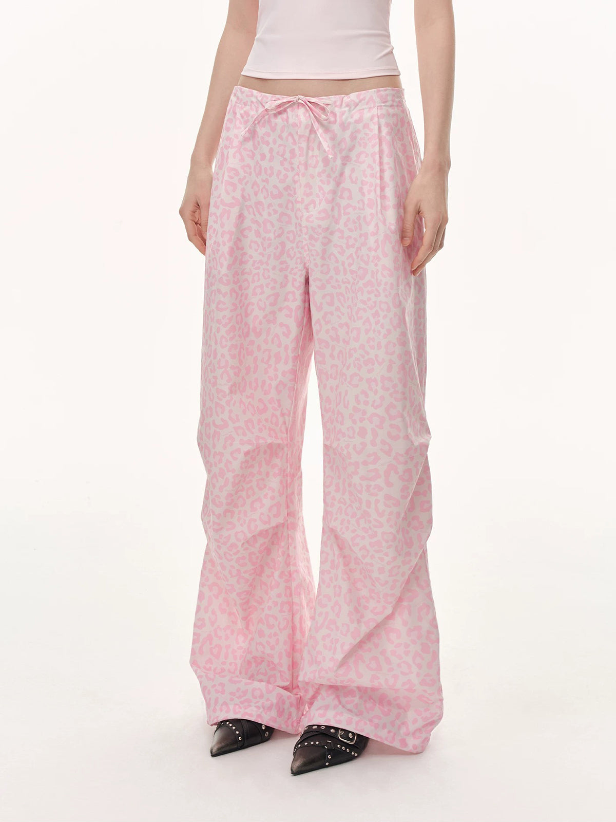Brick Lane Wide-leg Leopard Print Pants -- Pink