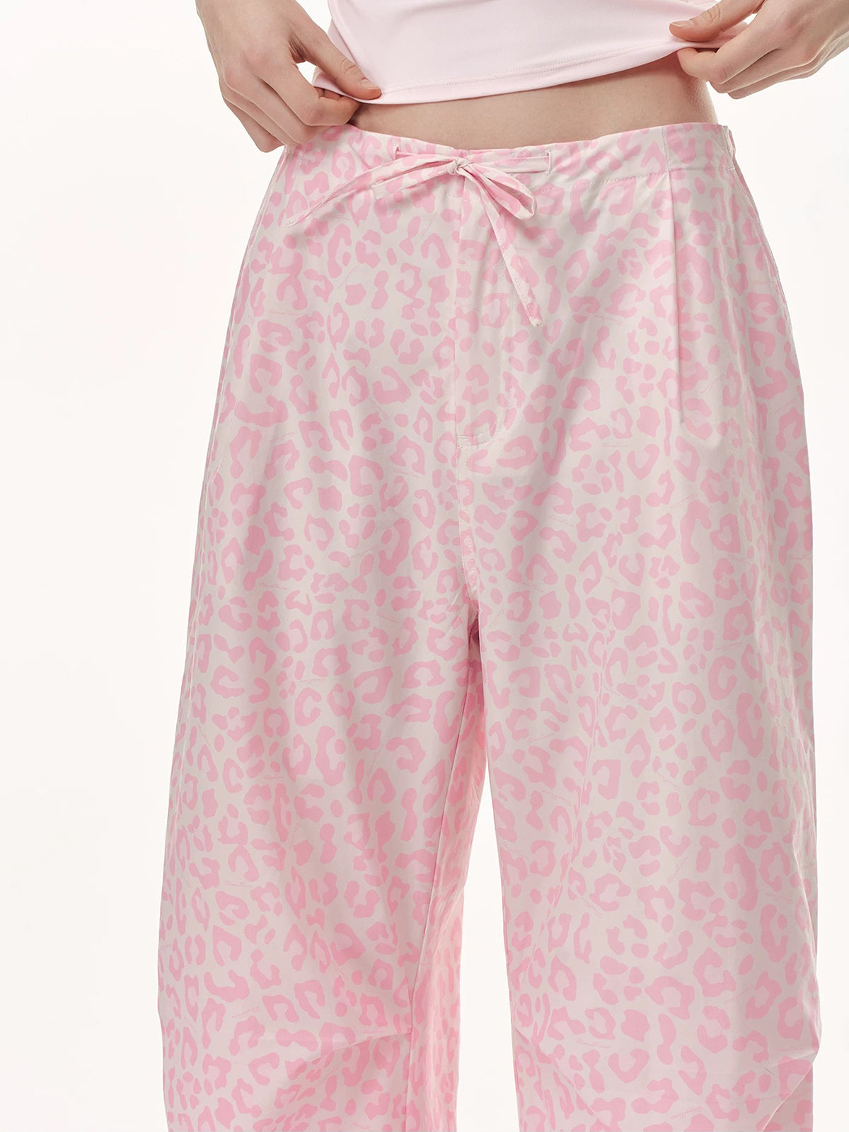 Brick Lane Wide-leg Leopard Print Pants -- Pink