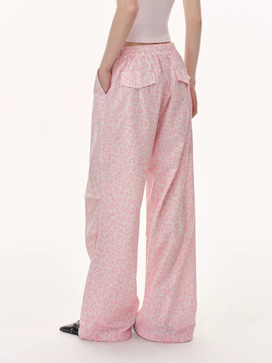 Brick Lane Wide-leg Leopard Print Pants -- Pink